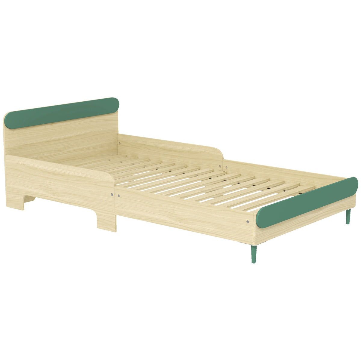 Cama infantil, cama de suelo para niños de 3 a 10 años con barrera de seguridad, somier de láminas incluido, verde