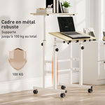 Bureau assis debout bureau réglable en hauteur 60 x 60 cm à roulettes avec plateau inclinable cadre en métal naturel