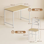 Ensemble Table Salle à Manger avec 4 Chaises, Table de Cuisine avec Chaises pour 4 Personnes, Bois Naturel et Blanc
