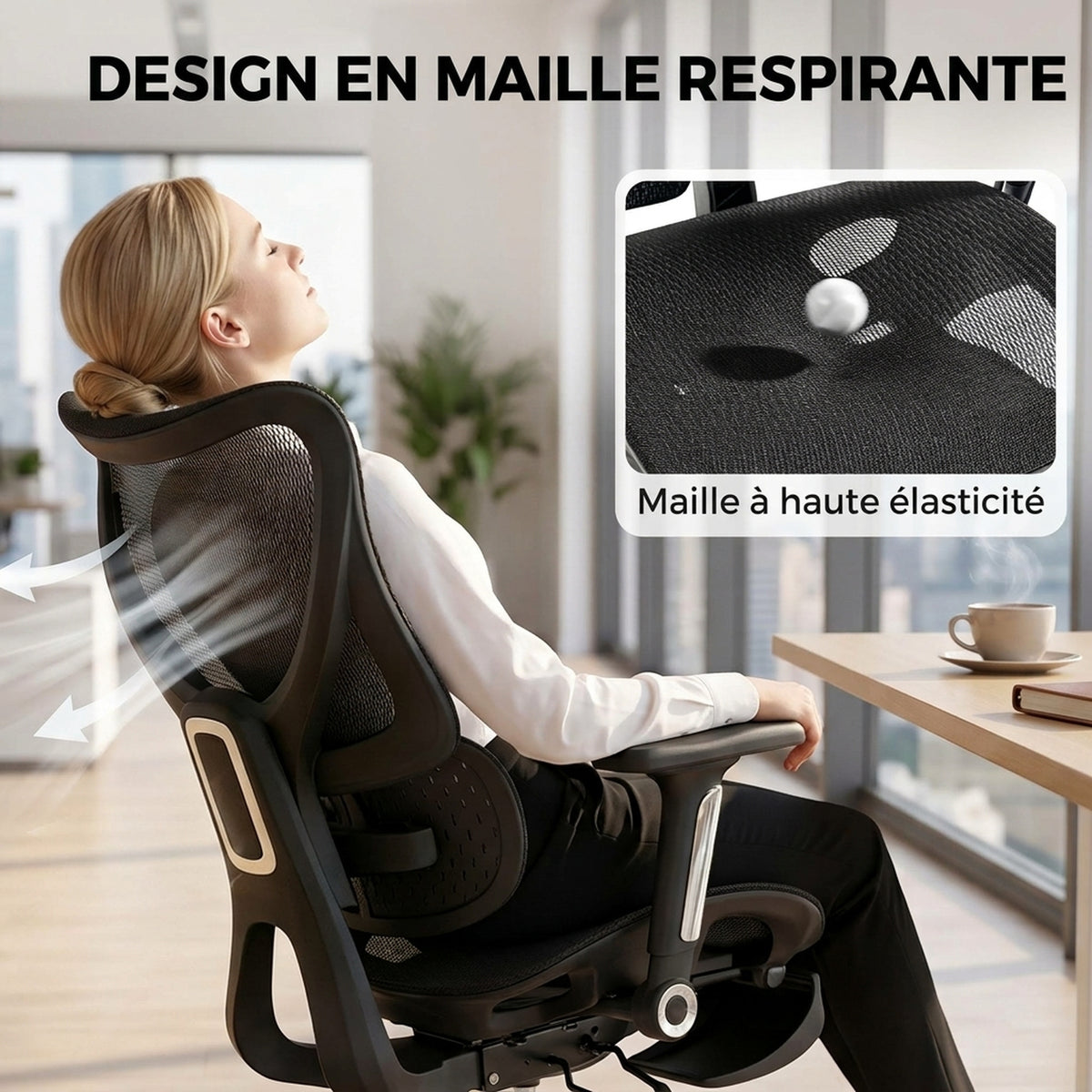 Ergonomic Office Chair, Reclining Mesh Desk Chair, Lumbar Support, 4D Armrests, Black