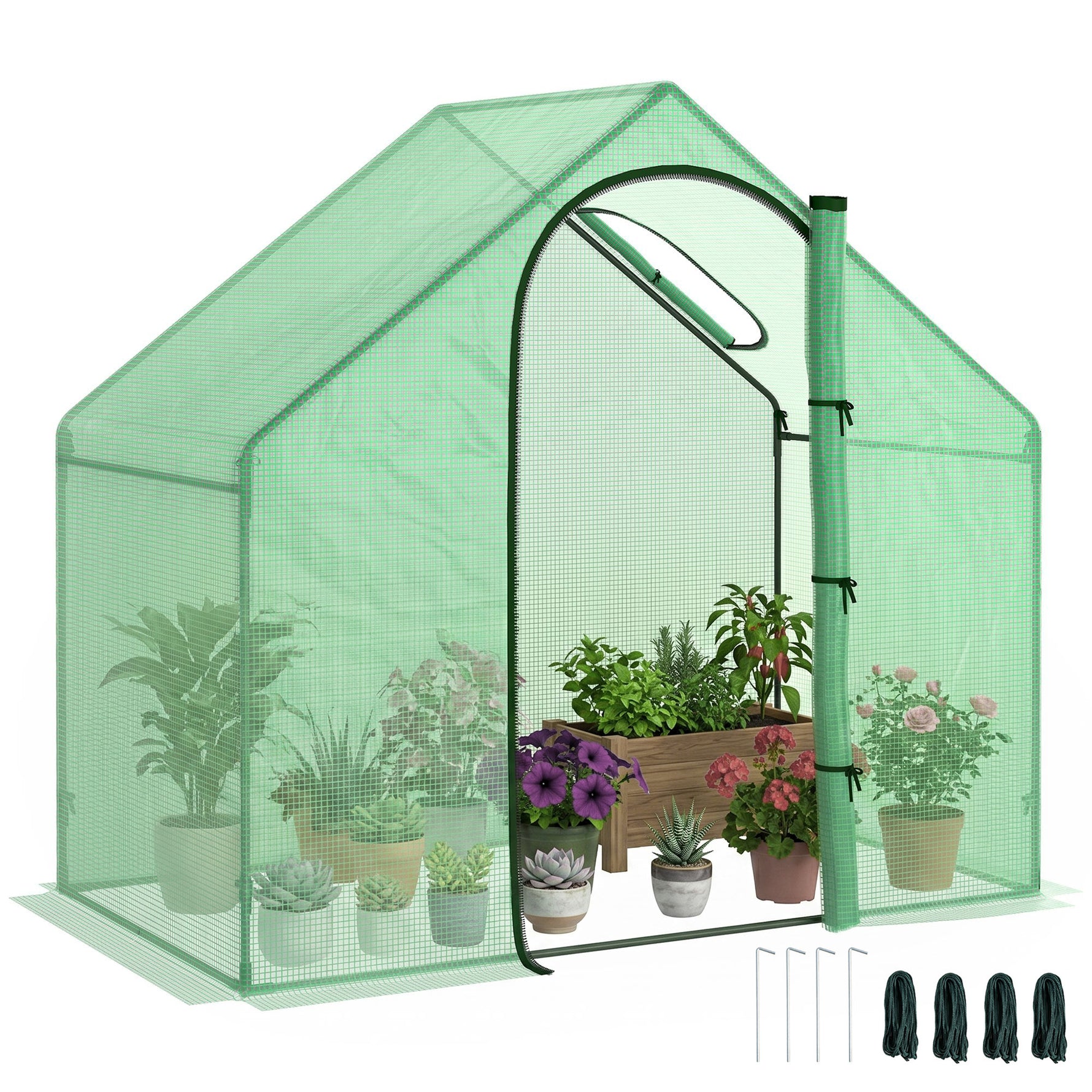 Serre de jardin PE, serre de balcon, bâche renforcée, châssis en acier, porte zippée enroulable, pour légumes plantes, intérieur et extérieur, 180 x 100 x 168 cm, vert