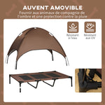 Raised dog/cat bed, UV-resistant micro-perforated Oxford fabric + parasol + carry bag included, brown/black