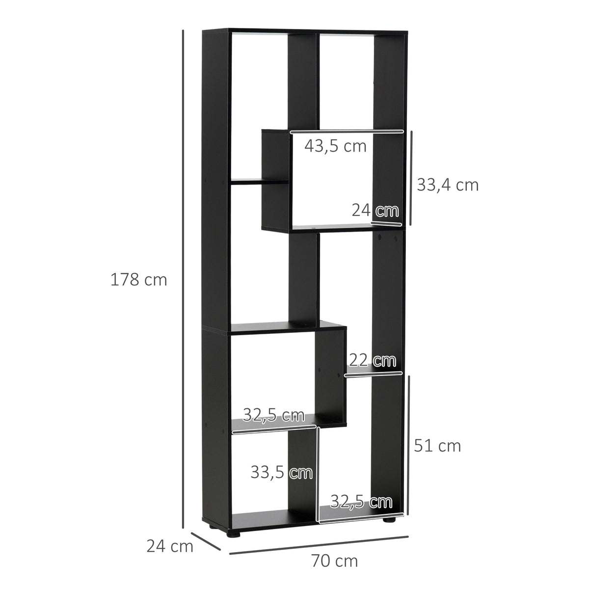 Bibliothèque étagère Zig zag Design Contemporain 70L x 24l x 178H cm Panneaux Particules noir