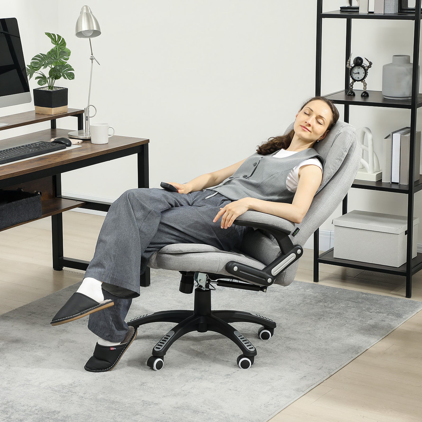 Fauteuil de bureau massant et chauffant chaise de bureau avec hauteur réglable dossier inclinable et télécommande gris