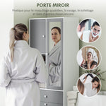 Meuble de salle de bain avec panier à linge et miroir étagère réglable 62 x 28,3 x 181 cm gris et blanc