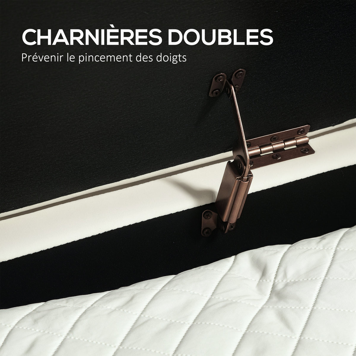Banc de rangement, bout de lit en velours avec couvercle, pieds en métal, capacité 72 L, 108x44x43,5cm, crème-6