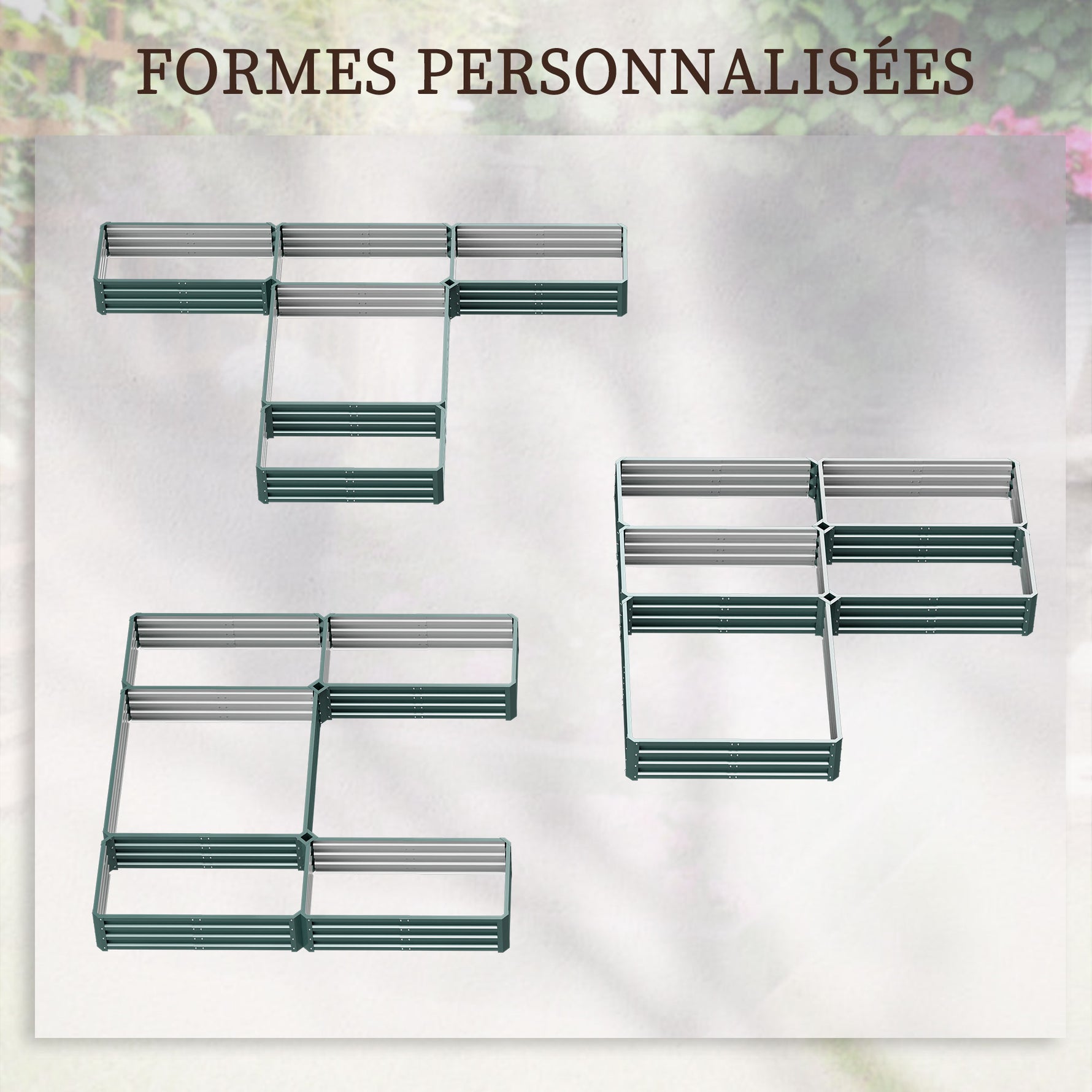 Jardinière carré potager de jardin en acier modulable ensemble de 5 jardinières pour légumes, plantes, fleurs, vert