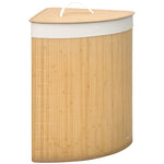 Panier à linge en bambou d'angle 55L avec couvercle et sac amovible 38 x 38 x 57 cm bois naturel