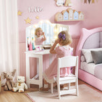 Coiffeuse enfant 2 en 1 avec tabouret miroir triptyque et lumières LED bicolores  93,6 x 48,5 x 111,5 cm blanc