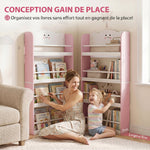 Bibliothèque pour enfant, rangement livre enfant 4 niveaux en thème barbe à papa, 60x12x108cm, rose