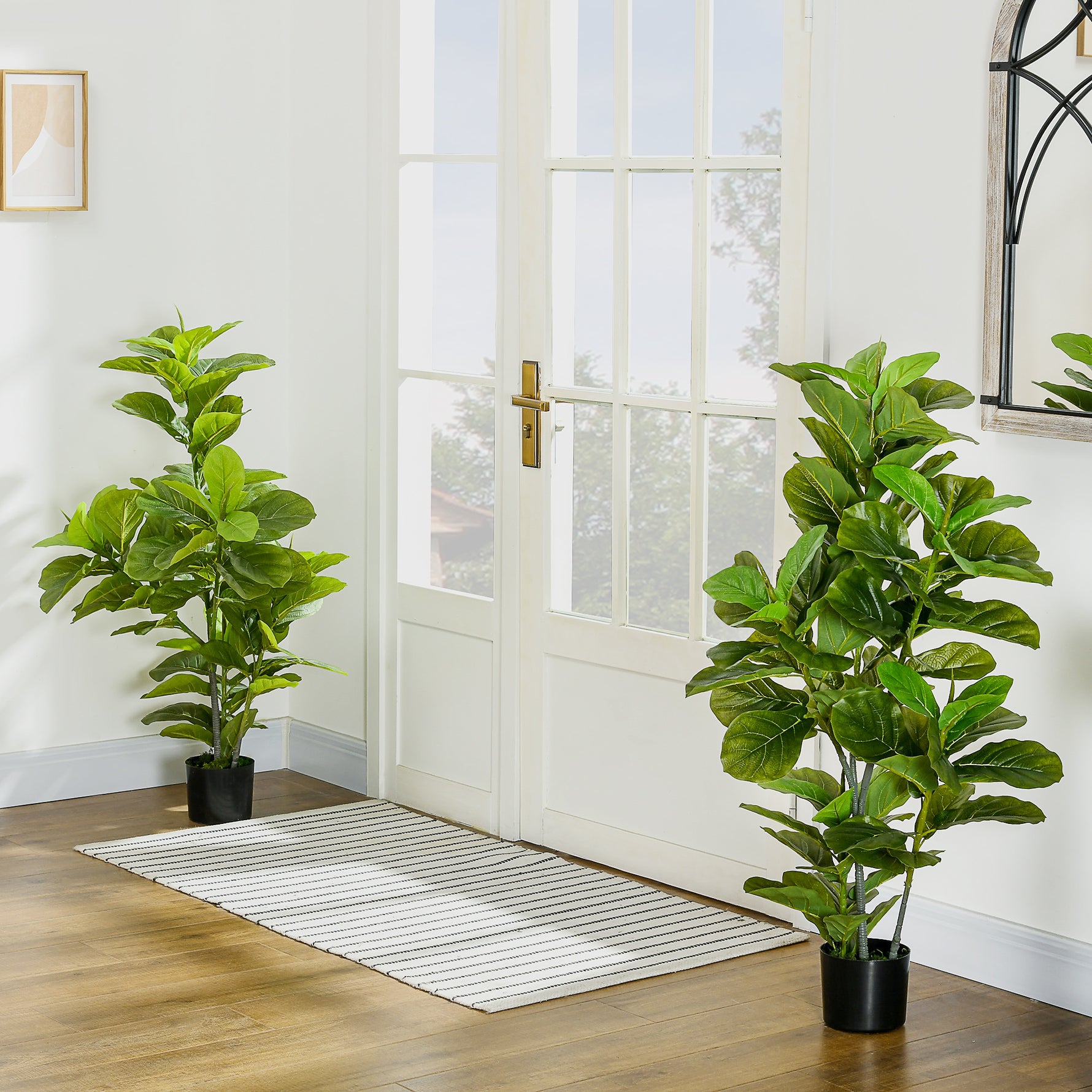 Lot de 2 plantes artificielles figuiers artificiels à feuilles arbre artificiel avec pot inclus hauteur 110 cm vert