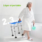 Tabouret de douche siège de douche hauteur ajustable 39-51,5 cm barre d'appui à ventouse patins à ventouse bleu foncé