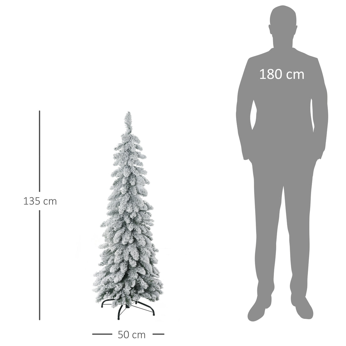 Künstlicher Weihnachtsbaum mit Stahlständer, 253 beschneite Zweige, klappbarer Fuß, Höhe 135 cm, grün