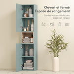Mobile a colonna per bagno, mobiletto, 2 ante, scomparto e ripiani regolabili, 30x24x140cm, verde