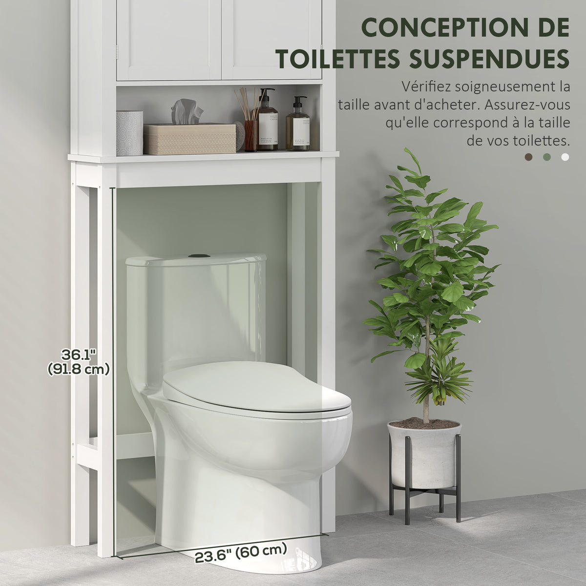 Meuble WC dessus de toilette meuble machine à laver meuble salle de bain placard 2 portes étagères réglables blanc