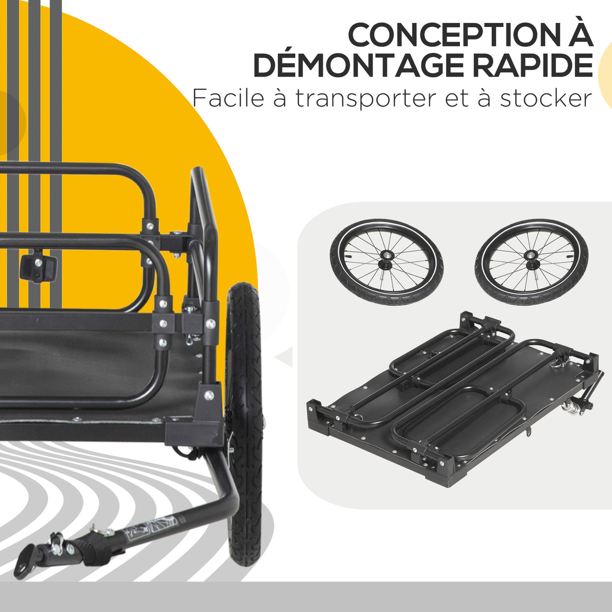Remorque pliable pour vélo en acier roues 16 pouces charge max. 40 kg avec barre d'attelage universelle