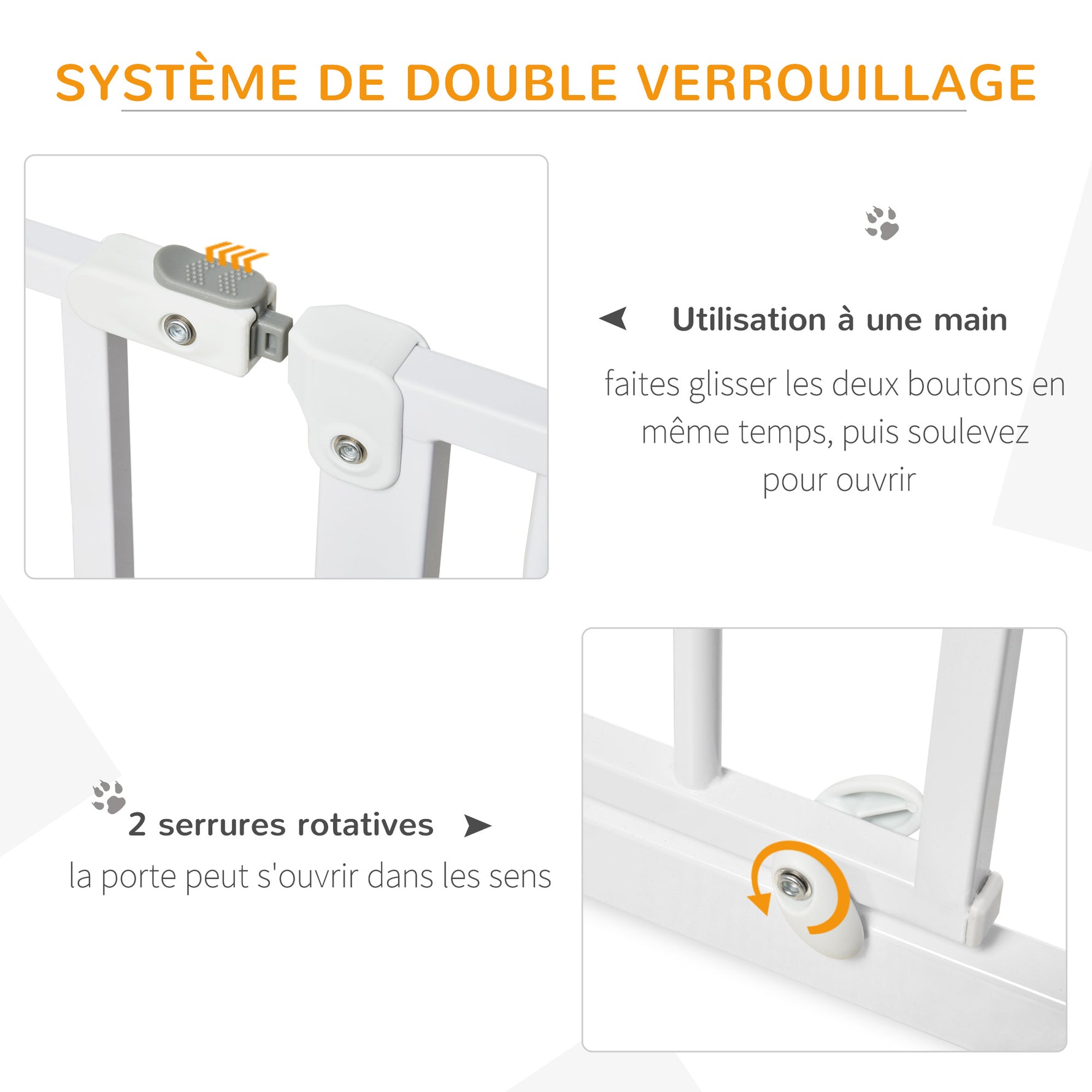 Lot de 2 barrières de sécurité pour animal longueur réglable escaliers couloirs portes sans perçage en acier ABS