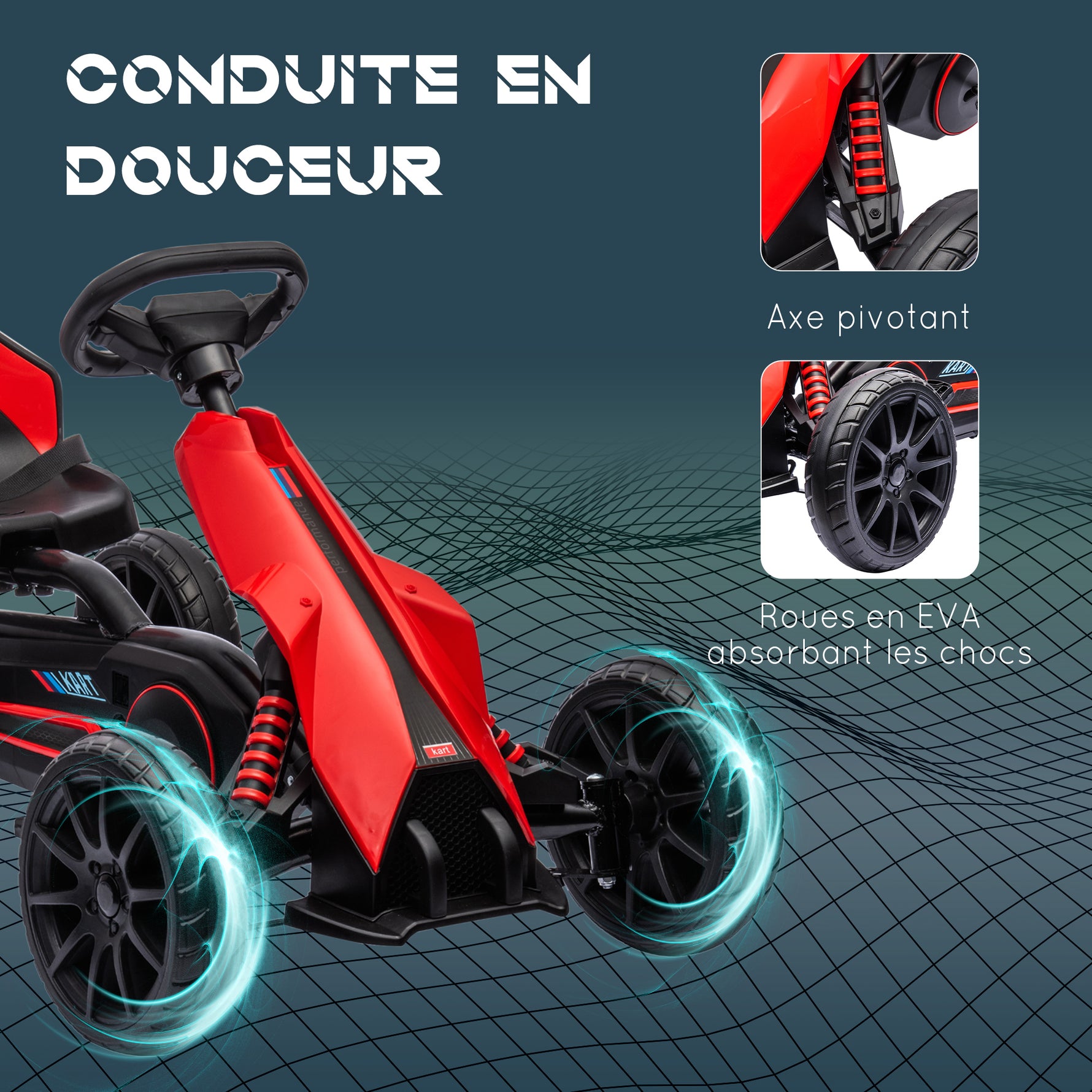 Kart à pédales pour enfants avec siège ajustable 4 positions et roues en EVA 100 x 58 x 58,5 cm rouge et noir