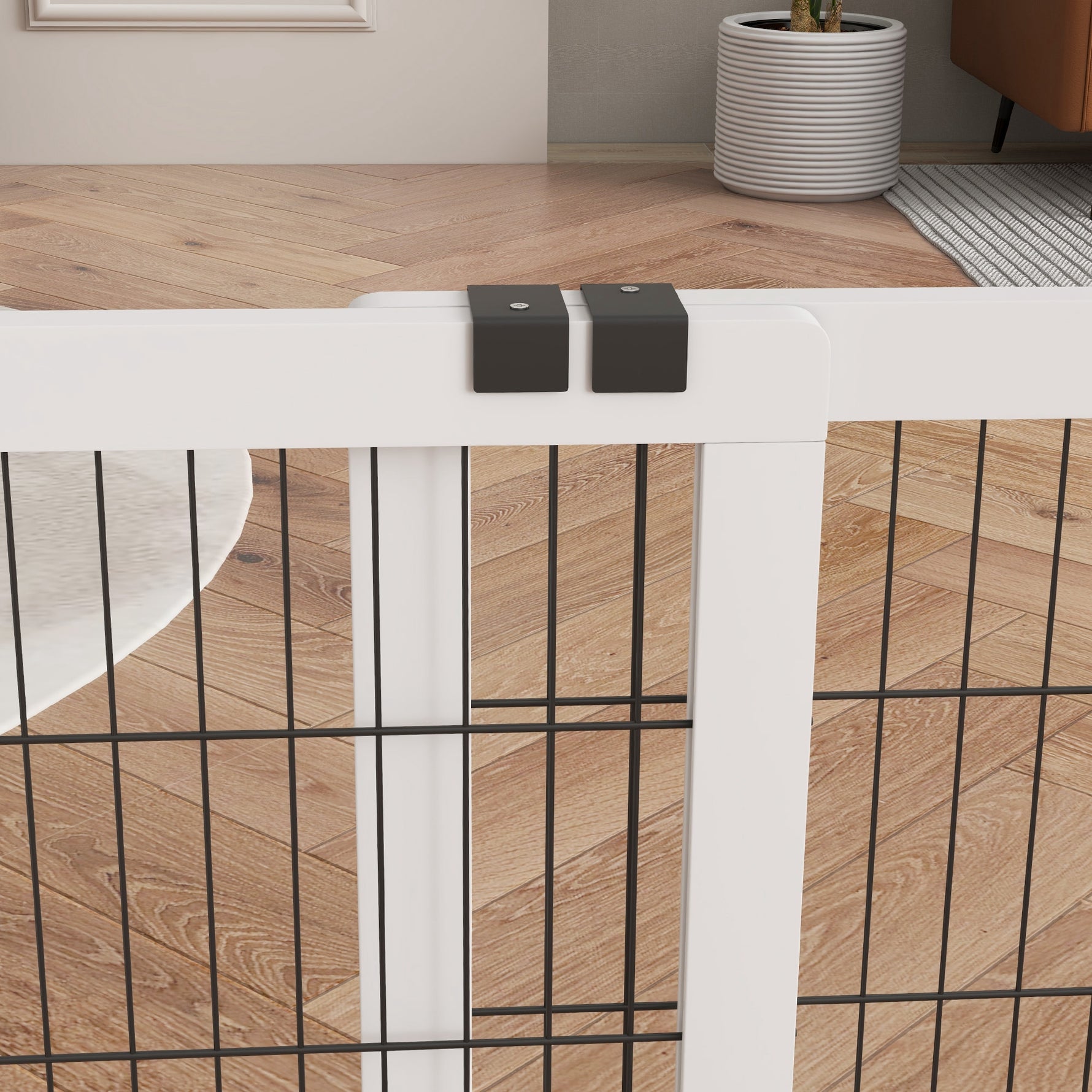 Barrière de sécurité pour chien barrière de protection à 2 panneaux largeur réglable 101-181 cm en bois acier blanc