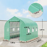 Serre tunnel de jardin 6m², serre de jardin avec étagères, porte et 6 fenêtres, cadre en acier galvanisé, vert