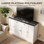 Buffet Salon avec Station de Charge, Meuble de Rangement avec 4 Portes, Tiroir, Étagères Réglables, Blanc et Noir