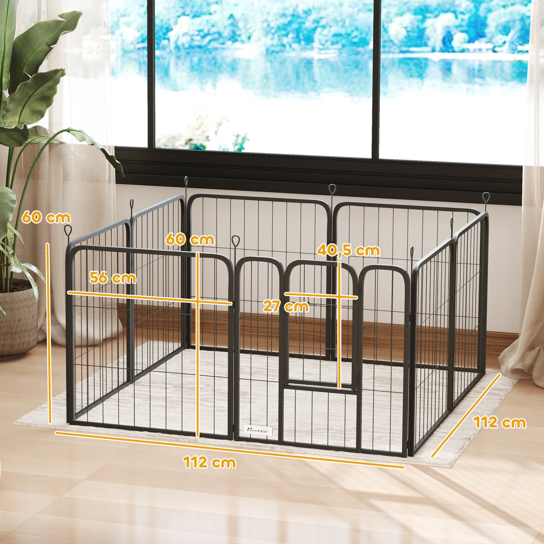 Parc pour chien enclos chien 8 panneaux modulable et pliable acier avec porte pour chiot intérieur extérieur 60 cm noir