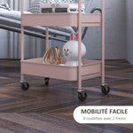 Desserte chariot de rangement en acier chariot de service à roulettes 3 plateaux ajourés 45 x 30,6 x 79 cm rose