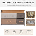 Commode Meuble de Rangement 5 tiroirs en Tissu 87,5 x 29 x 58 cm Marron et Beige