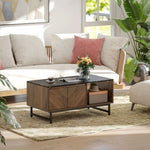 Table basse, table de salon, plateau effet marbre, 2 portes et 2 niches ouvertes, 100 x 50,8 x 45,7 cm, noyer