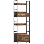 Bibliothèque étagère de rangement à 6 niveaux avec 4 étagères, 3 tiroirs en tissu, 60x30x176cm, brun rustique