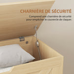 Coffre de rangement, banc de rangement avec couvercle rabattable et charnières de sécurité, 80 x 40 x 45 cm, bois naturel