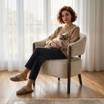 Fauteuil de salon en chenille, chaise rembourrée, assise large, dossier ergonomique, accoudoirs, 71x63,5x78,5cm, beige