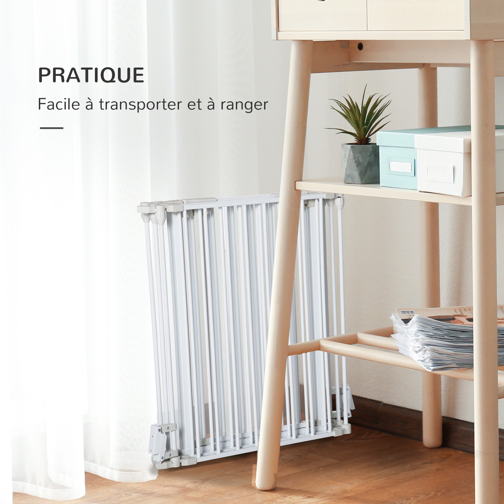 Barrière de sécurité parc enclos chien modulable pliable porte intégrée 300L max. x 74,5H cm métal PP blanc