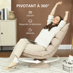 Fauteuil de sol paresseux fauteuil relax design capitonné inclinaison dossier réglable pivotant 360° revêtement lin beige