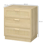 Commode design bohème en rotin avec 3 tiroirs, meuble de rangement pour le salon, le couloir, l'entrée, bois naturel