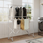 Séchoir à linge pliable étendoir linge intérieur à 3 barres réglables et 4 roulettes 104-150 x 103 x 145-197 cm argent