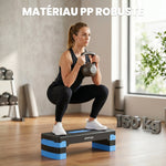 Stepper Fitness Aérobic 3 Niveaux, Hauteur Réglable 10/15/20 cm avec Rehausses, Surface Antidérapante, 68x29x20cm, Bleu