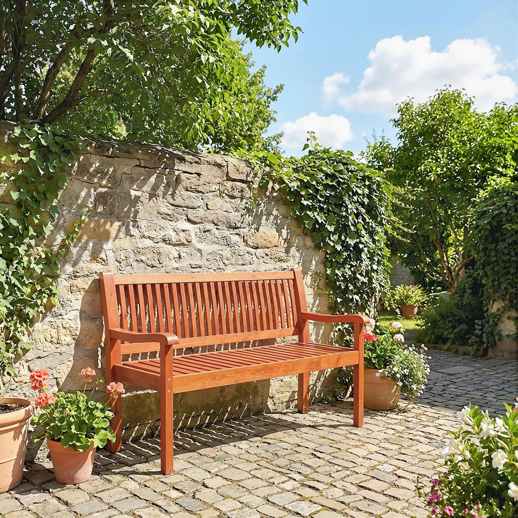 Banc de Jardin Banc Extérieur 2 Places avec Housse Imperméable et Dossier Ergonomique Bois Marron Clair