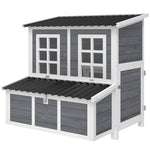 Poulailler en bois XL avec nichoir 3 compartiments tiroir amovible toit imperméable porte-rampe 100x86x100cm gris