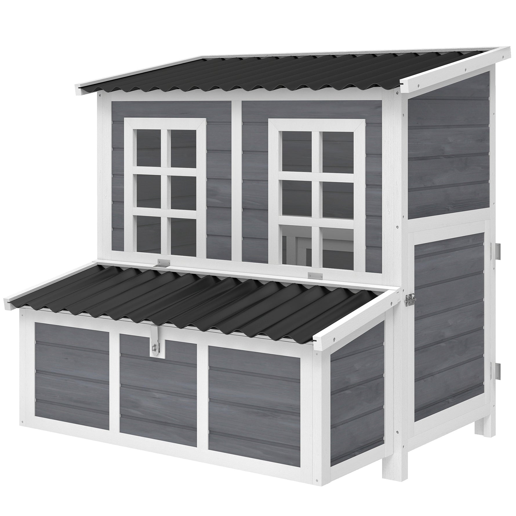 Poulailler en bois XL avec nichoir 3 compartiments tiroir amovible toit imperméable porte-rampe 100x86x100cm gris