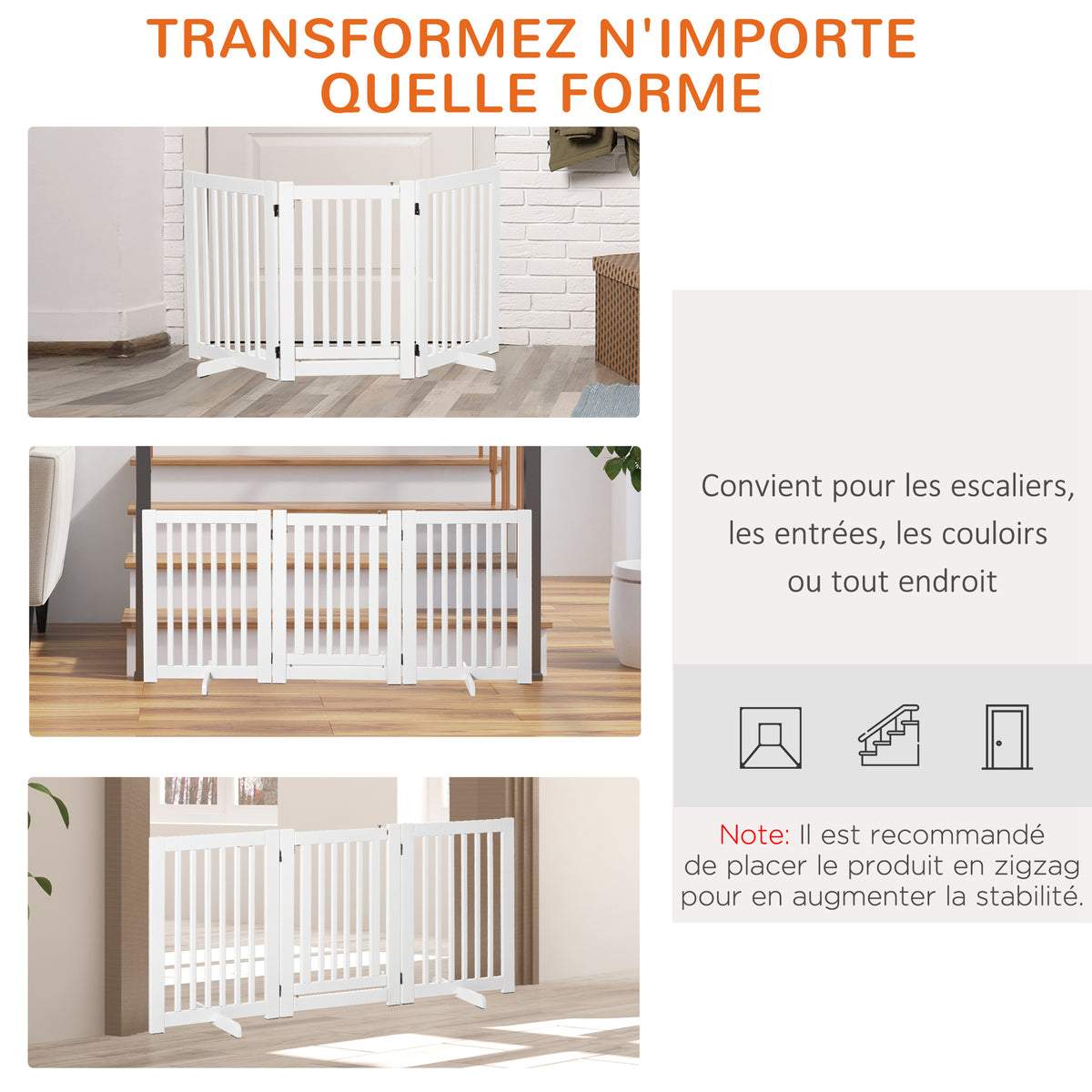 Barrière de sécurité chien barrière modulable pliable avec porte verrouillable intégrée 155 x 35,5 x 76 cm MDF blanc