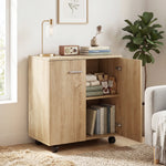 Meuble de Rangement Buffet bas sur roulettes avec 2 Portes étagère Interne 60 x 35 x 65 cm bois naturel