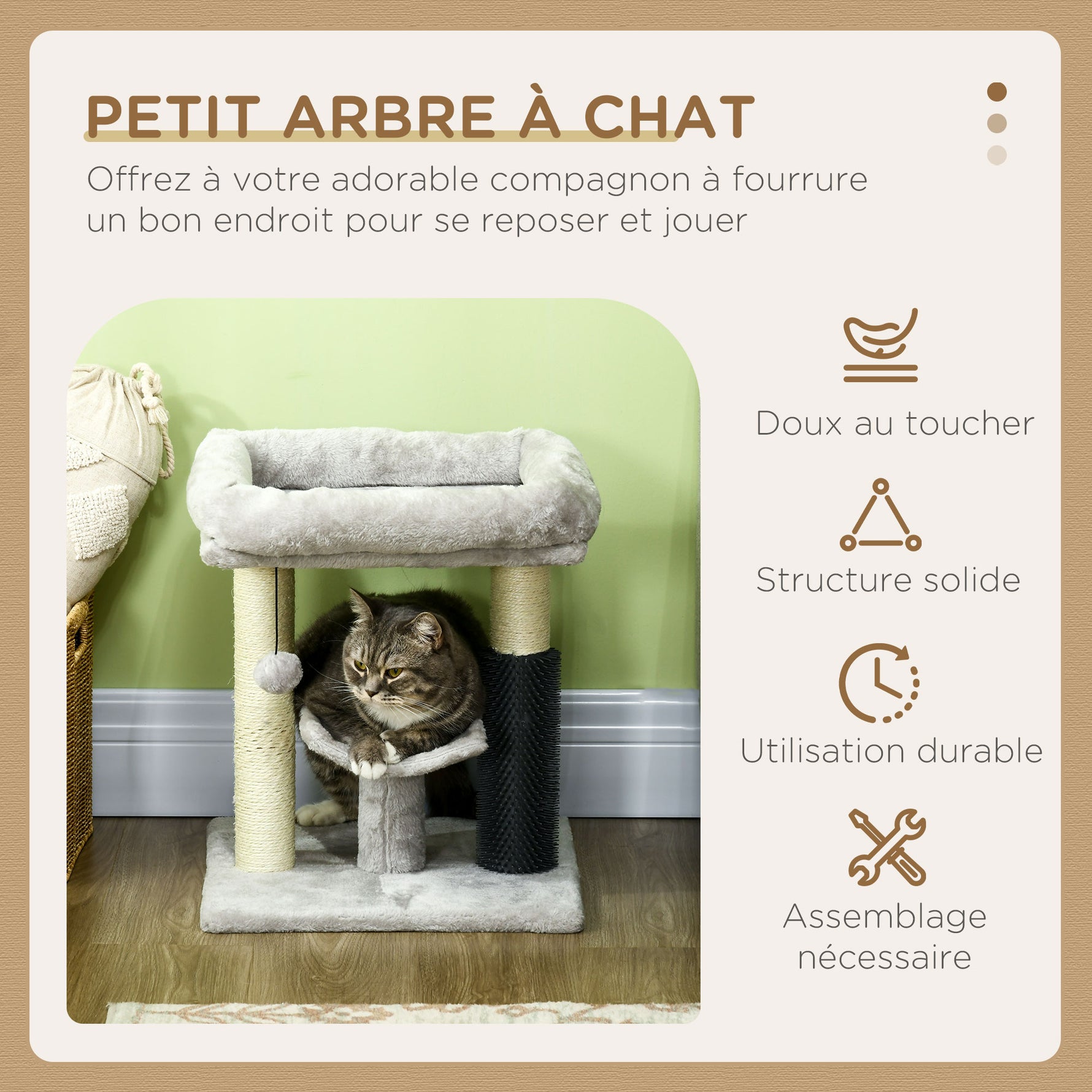 Petit arbre à chat arbre à grimper tour de jeux hauteur 48 cm poteau en sisal gris avec balle suspendue gris
