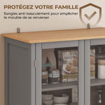 Buffet meuble cuisine rangement armoire de cuisine 4 portes dont 2 portes vitrées et 1 tiroir étagères réglables - gris