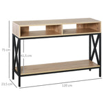 Table Console Table d'Entrée Industriel Multi-rangements 120 x 23,5 x 75 cm Bois Chêne