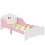 Lit enfant 70 x 140 cm, lit pour enfant avec barriere de securite et sommier à lattes en bois, rose (matelas non inclus)