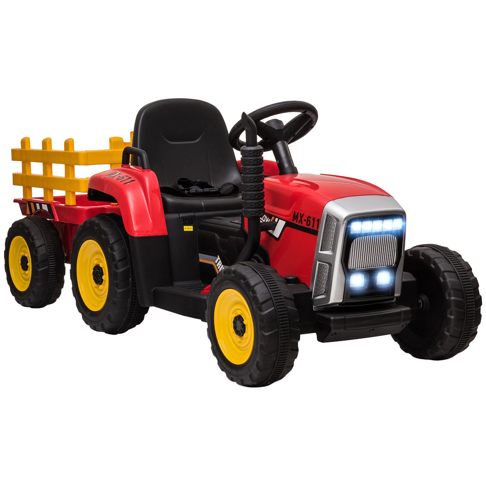 Elektrischer Traktor mit abnehmbarem Anhänger für Kinder von 3 bis 6 Jahren, mit MP3-Fernbedienung, Musik, Display und Beleuchtung
