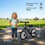 Bicicletta per bambini 2 in 1, balance bike con rotelle e pedali rimovibili, ruote da 12", altezza sella regolabile per bambini dai 2 ai 5 anni, acciaio, nero