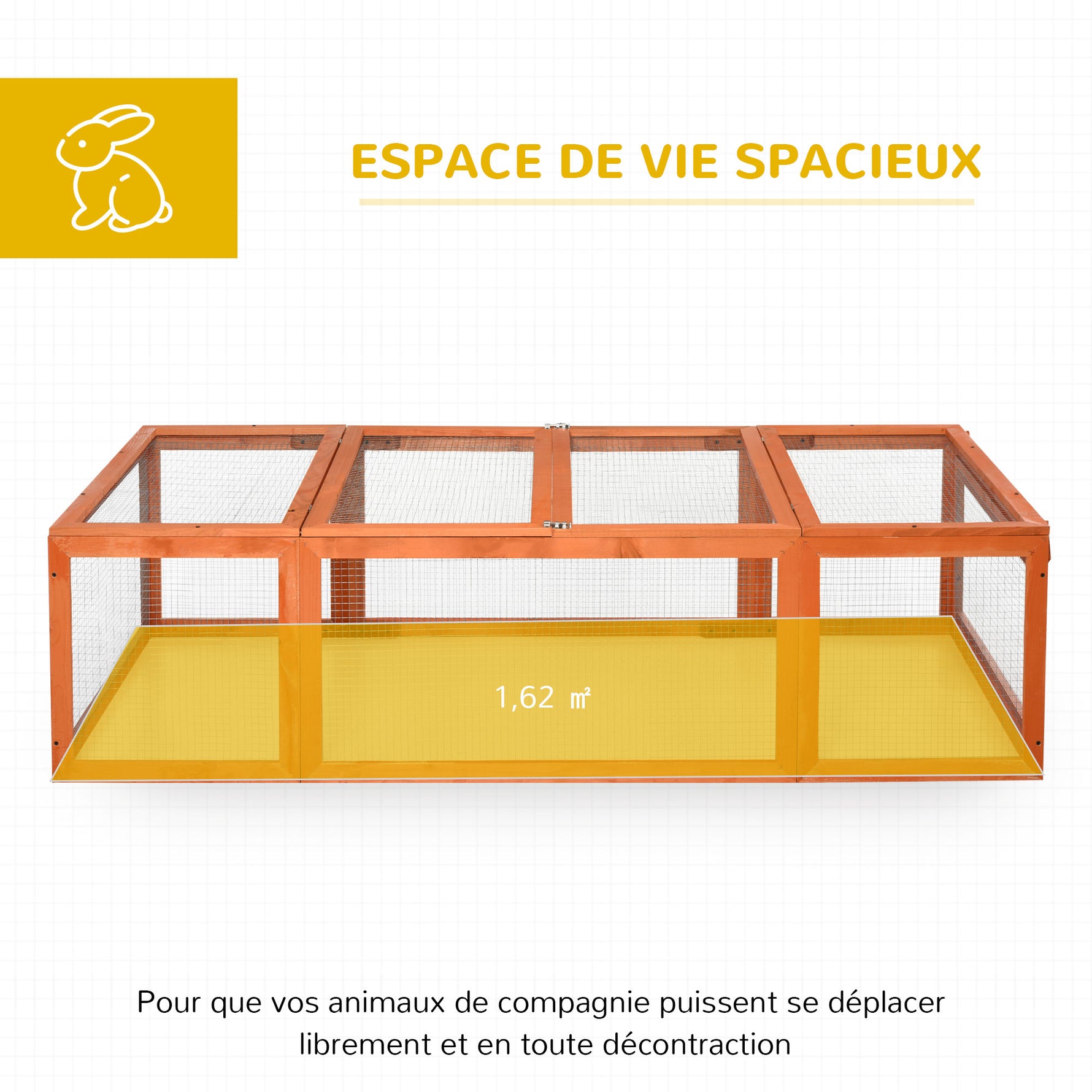 Clapier lapin extérieur cage cochon d'Inde toit ouvrable et portes verrouillables 180 x 90 x 48 cm jaune