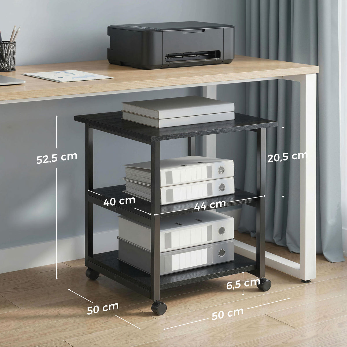 Support d'imprimante desserte de rangement 3 niveaux étagères mobile sur roulettes 50 x 50 x 52,5 cm